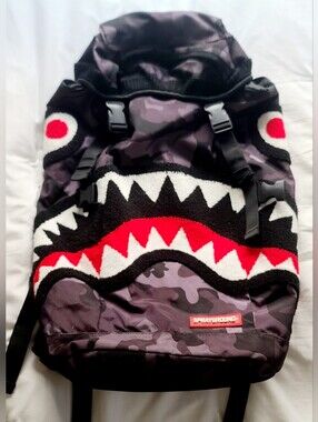 Sprayground Chenille Black Camo Shark Top Loader backpack